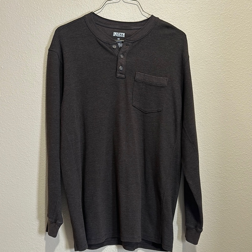 DULUTH TRADING CO Men's Burly Thermal Knit Henley Shirt, Size XLT, EUC